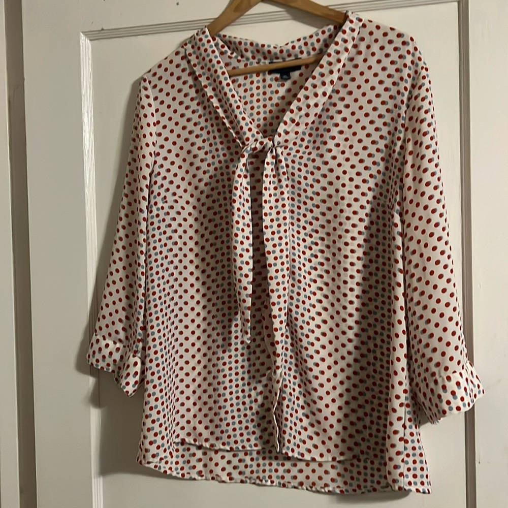 ModCloth polka dot tie neck blouse shirt.